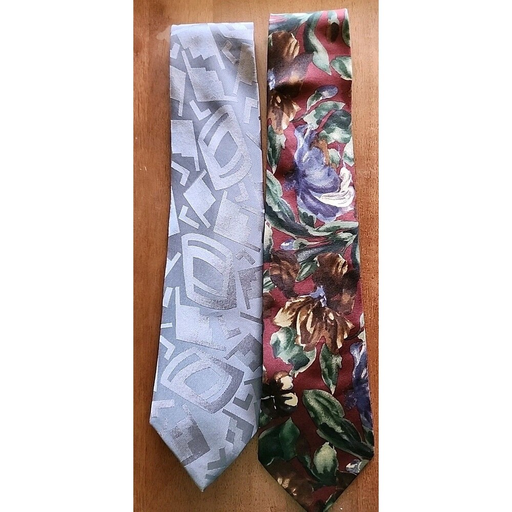 Botany 500 Mens Ties Lot Of 2 100% Silk Made In USA Classic Floral Geometric